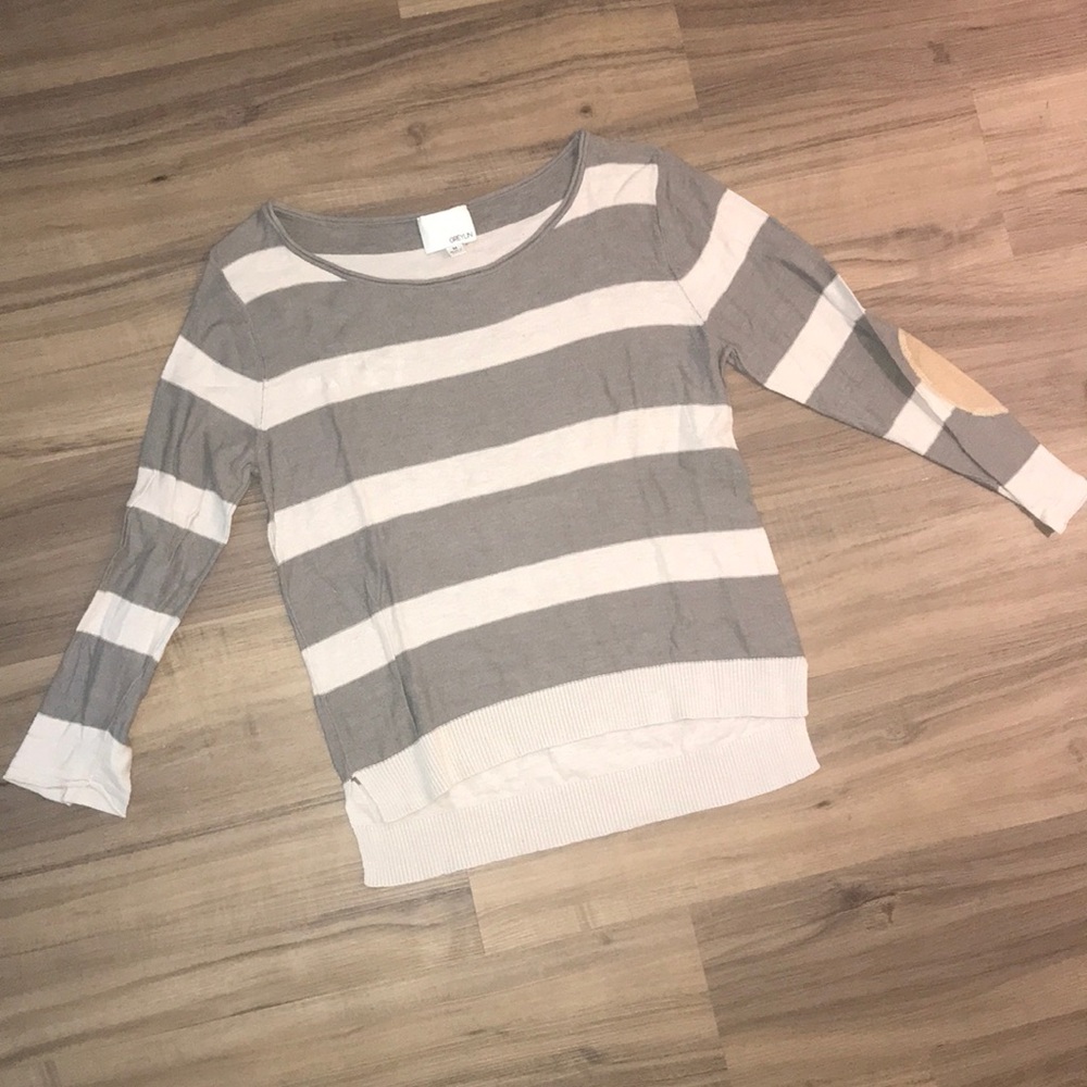 Greylin Striped Sweater with Elbow Patches